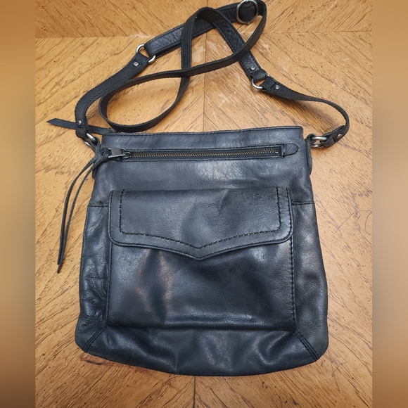 The Sak Handbags - The Sak Ventura Black Vintage Leather Crossbody Bag Womens Organizer Flap Purse